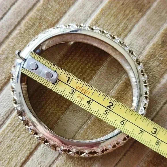Goldtone Rhinestone Bangle Statement Bracelet - Picture 9 of 9